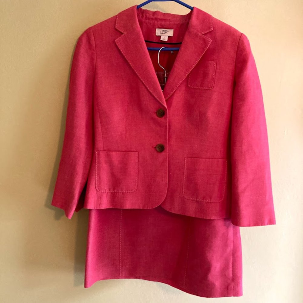 Red Linen Suit with White Stitching - Ann Taylor